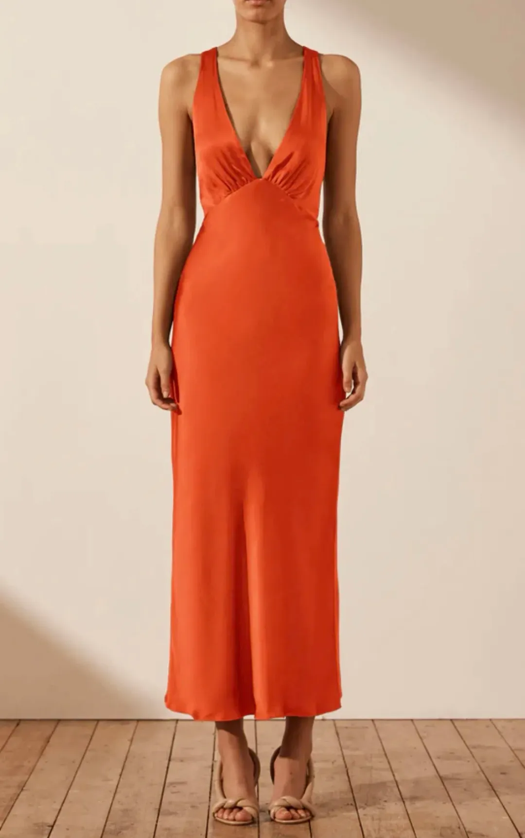 Shona Joy Milo Plunge Dress Orange Size 6 for rent on The Volte - main image