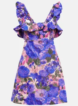 Zimmermann High Tide Frilled Mini Dress In Purple Ikat Floral Size 2 / AU 12 for rent on The Volte - image 3