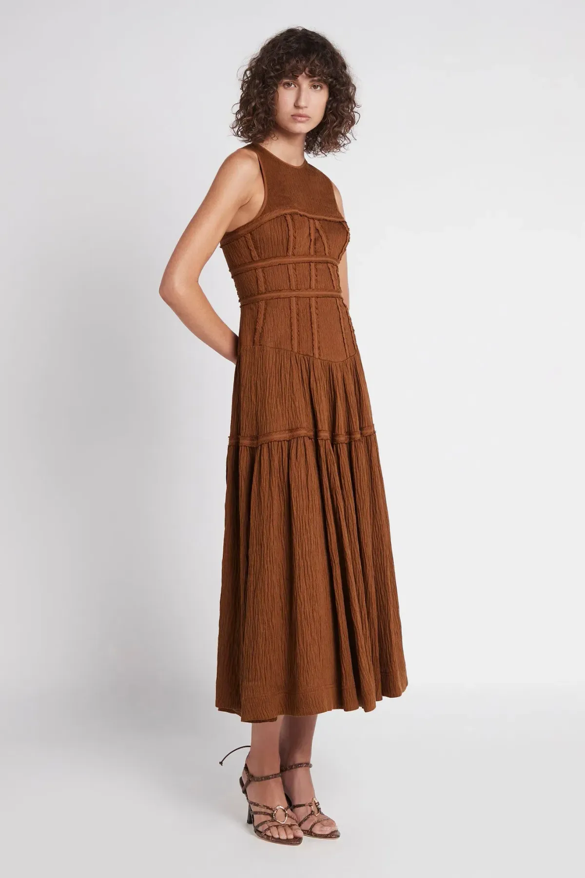 Aje Tidal Corset Midi Dress Coffee Size AU 8 - Image 3