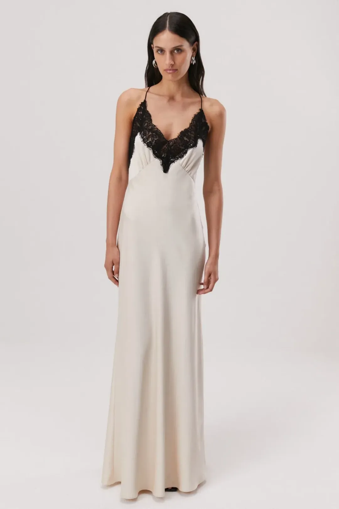 MISHA Eanna Lace Trim Slip Satin Maxi Dress Cream Size 10/M for rent on The Volte - main image