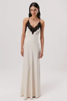 MISHA Eanna Lace Trim Slip Satin Maxi Dress Cream Size 10/M for rent on The Volte - image 1
