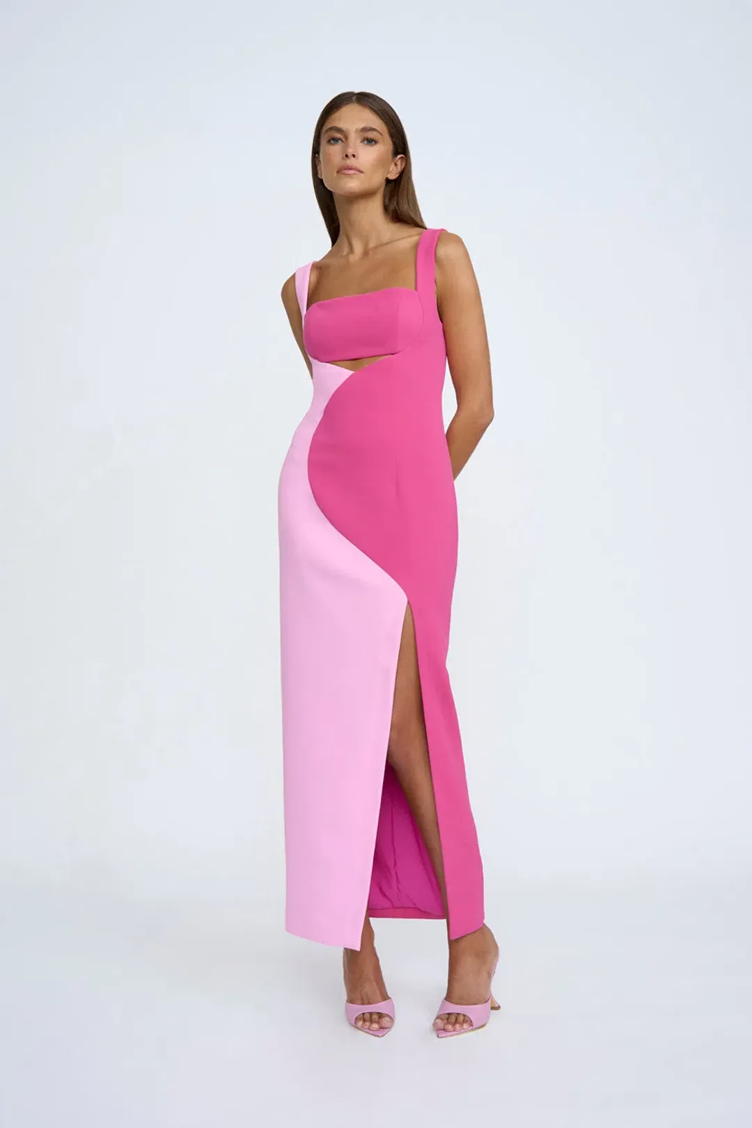 By Johnny Caterina Two Tone Curve Midi Dress Pink Size 10 for rent on The Volte - main image