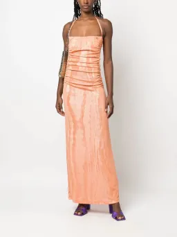 Diesel Metallic Ruched Halterneck Gown in Orange Size 8 for rent on The Volte - image 4