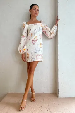 Kate Ford Willow Puff Mini Dress Print Size 10 for rent on The Volte - image 2