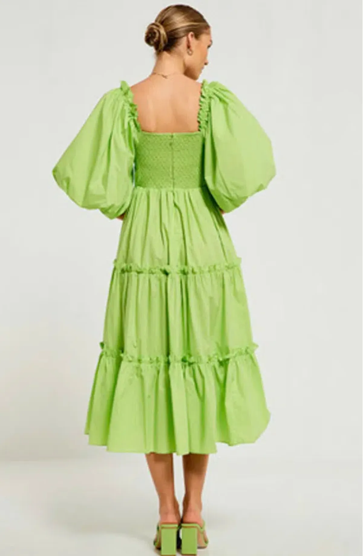 Bohemian Traders Billow Sleeve Midi Dress in Lime Size AU 6 - Image 3