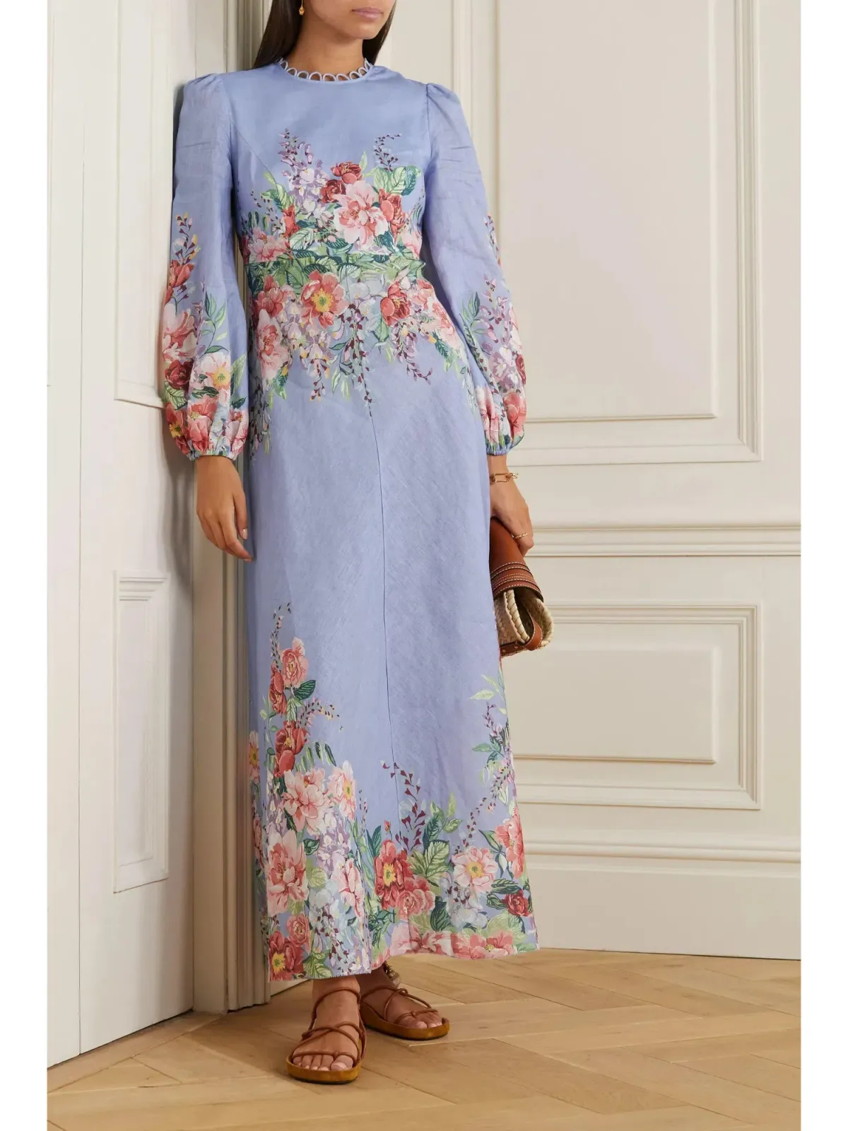 Zimmermann The Bellitude Floral Long Dress in Cornflower Floral Size 3 / AU 14 - Image 1