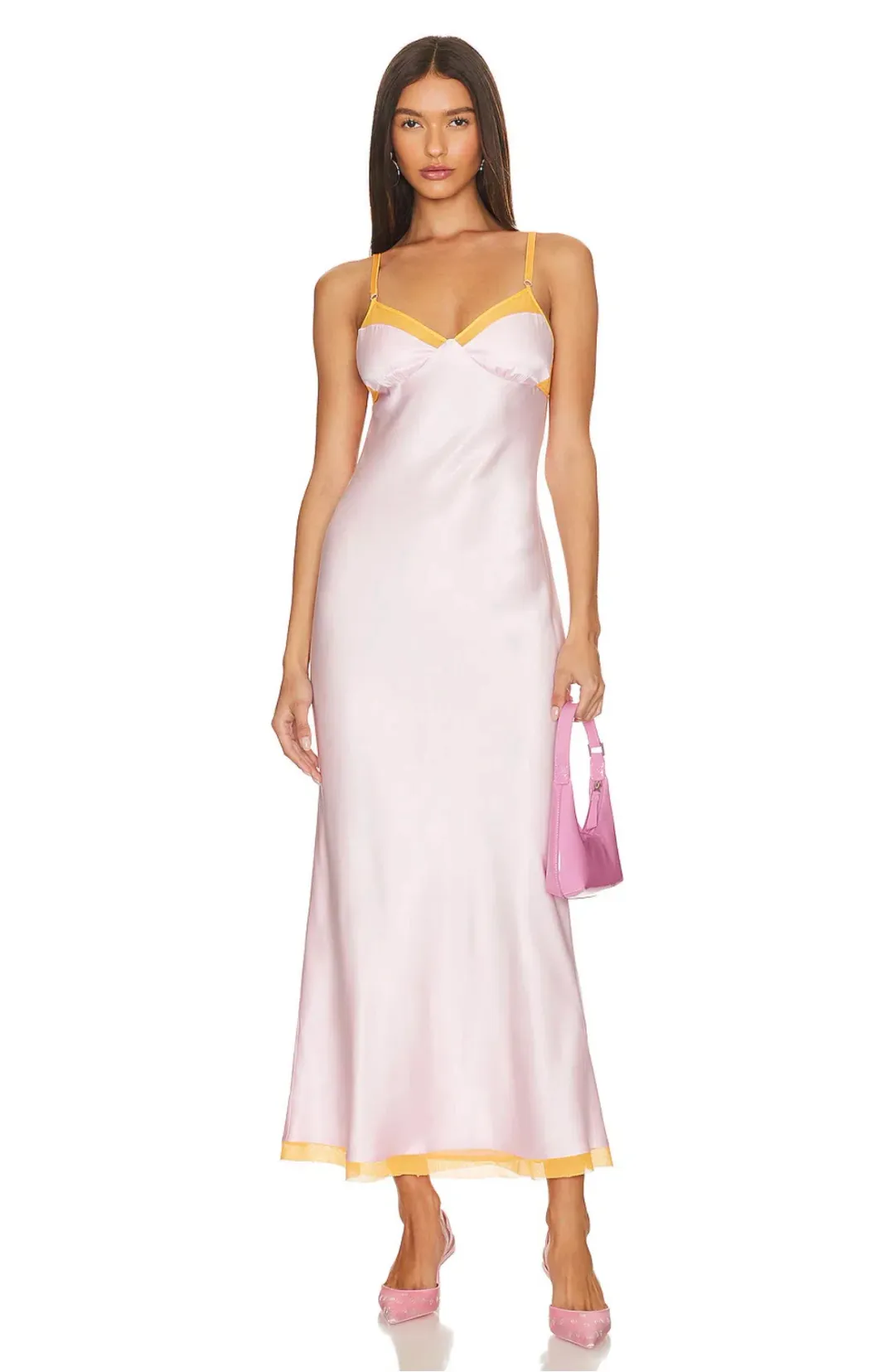 Bec & Bridge Joelle Mesh Detail Open Back Maxi Dress Orange/Pink Size 6 for rent on The Volte - main image