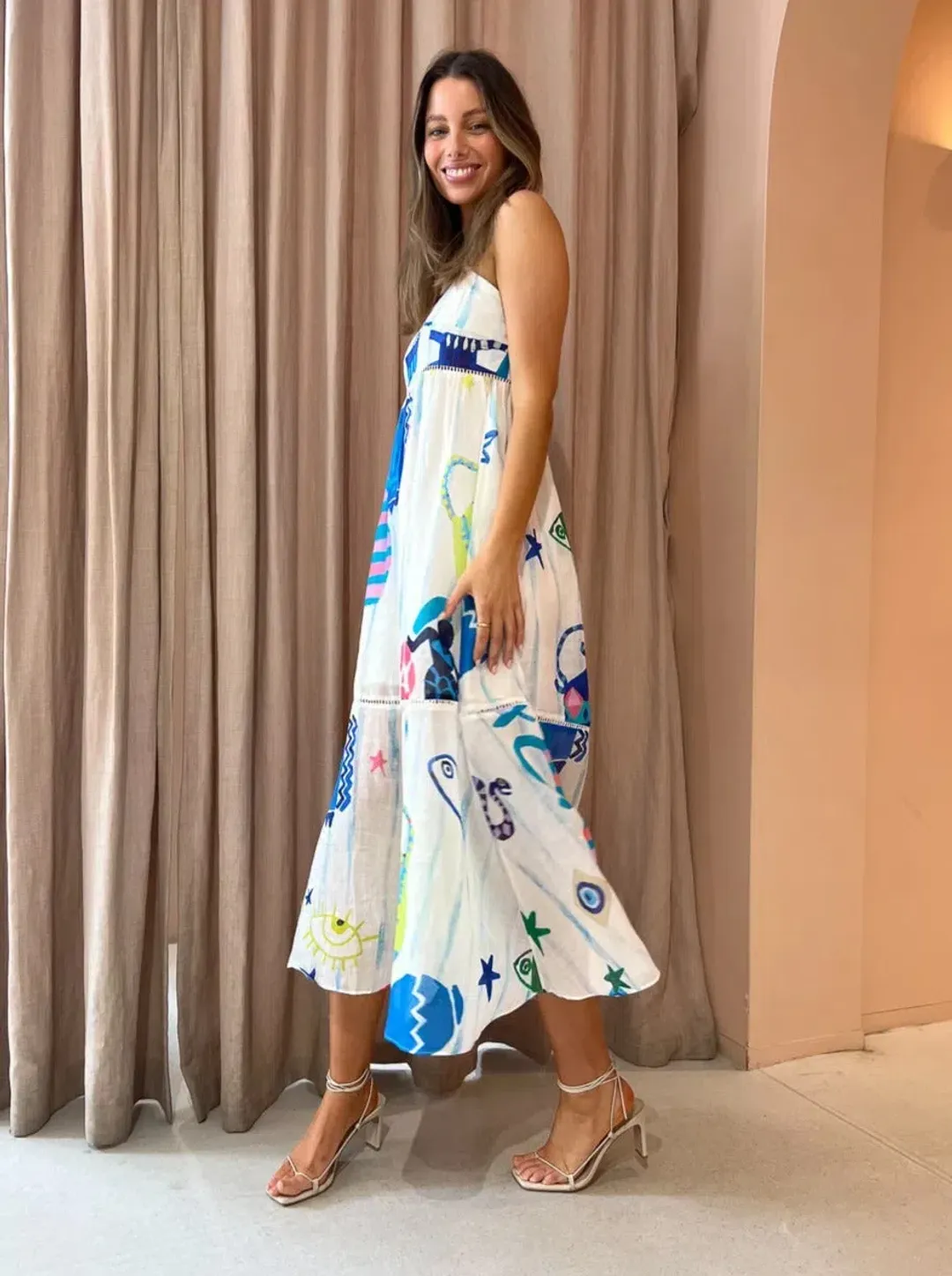 Kate Ford Pella Ladder Bustier Dress Multi Print Size 0 /Au 6 for rent on The Volte - main image