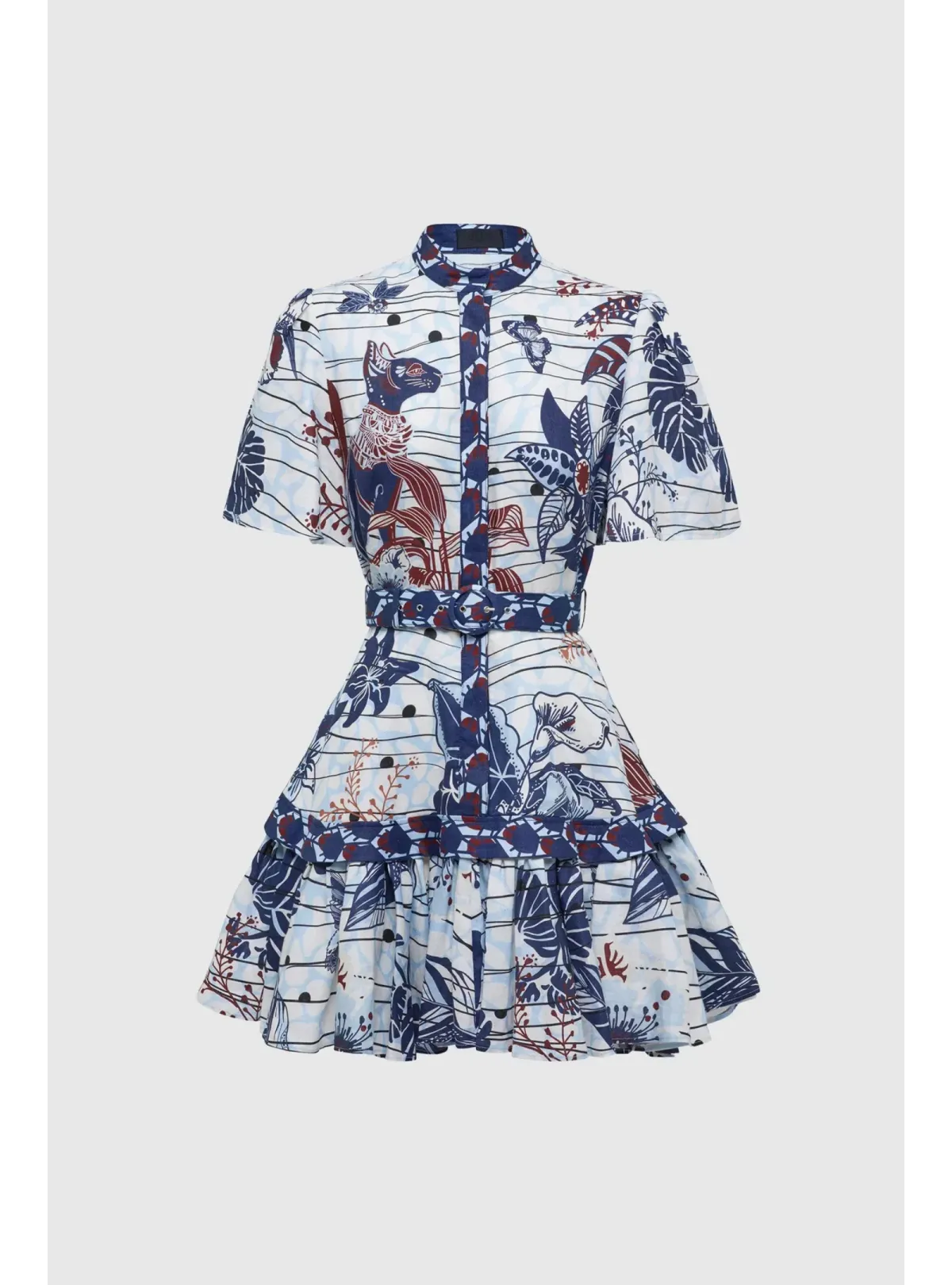 Leo Lin La Casa Linen Mini Dress Multi Print Size AU 12 - Image 3