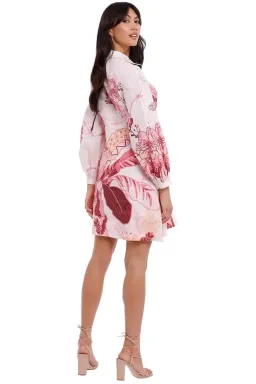 Leo Lin Amor Linen Mini Dress Pink Print Size 8 for rent on The Volte - image 3