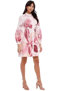 Leo Lin Amor Linen Mini Dress Pink Print Size 8 for rent on The Volte - image 4