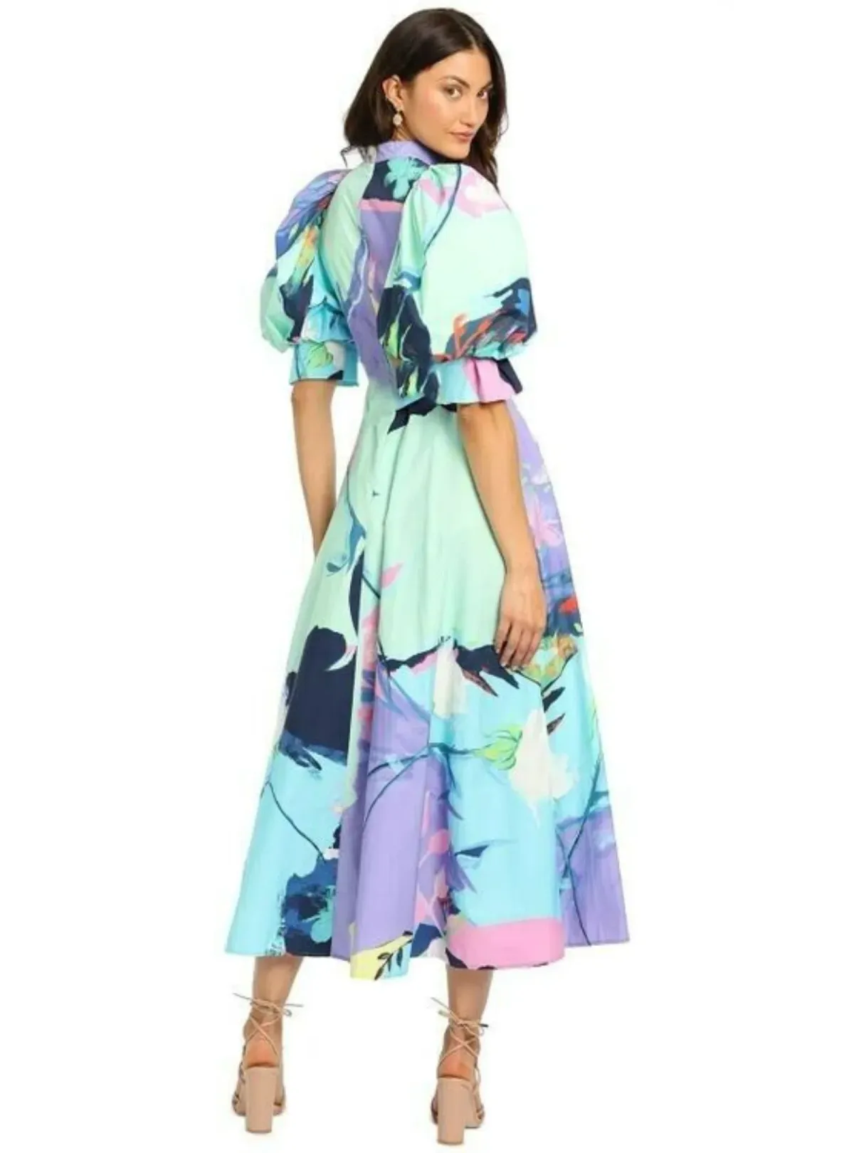 Leo Lin Illusory Cotton Dress Multi Print Size AU 8 - Image 2