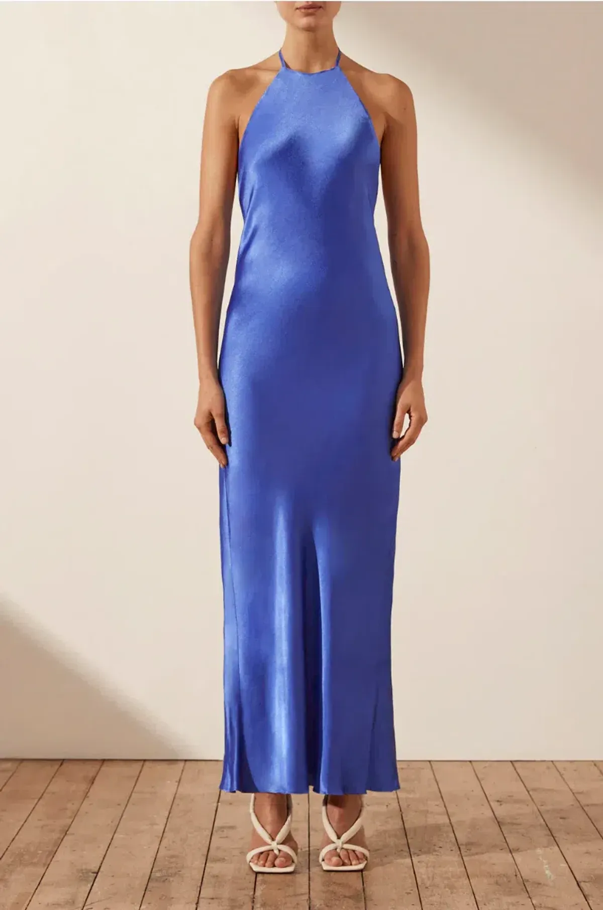 Shona Joy Oliviera Low Back Halter Neck Midi Dress Strong Blue Size 4 - Image 1