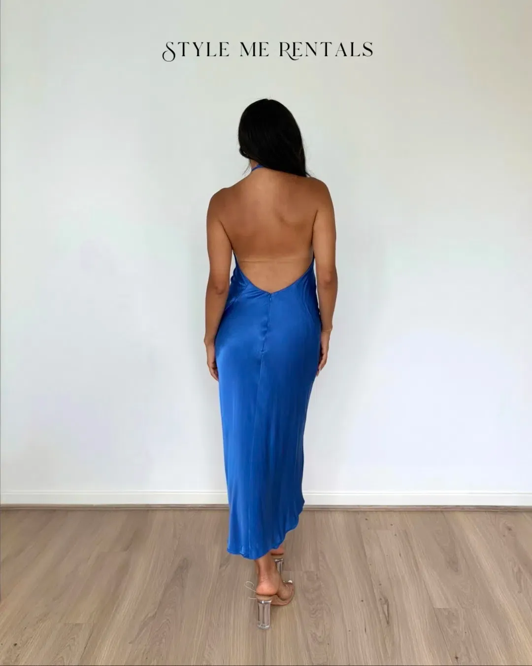 Shona Joy Oliviera Low Back Halter Neck Midi Dress Strong Blue Size 12 for rent on The Volte - main image