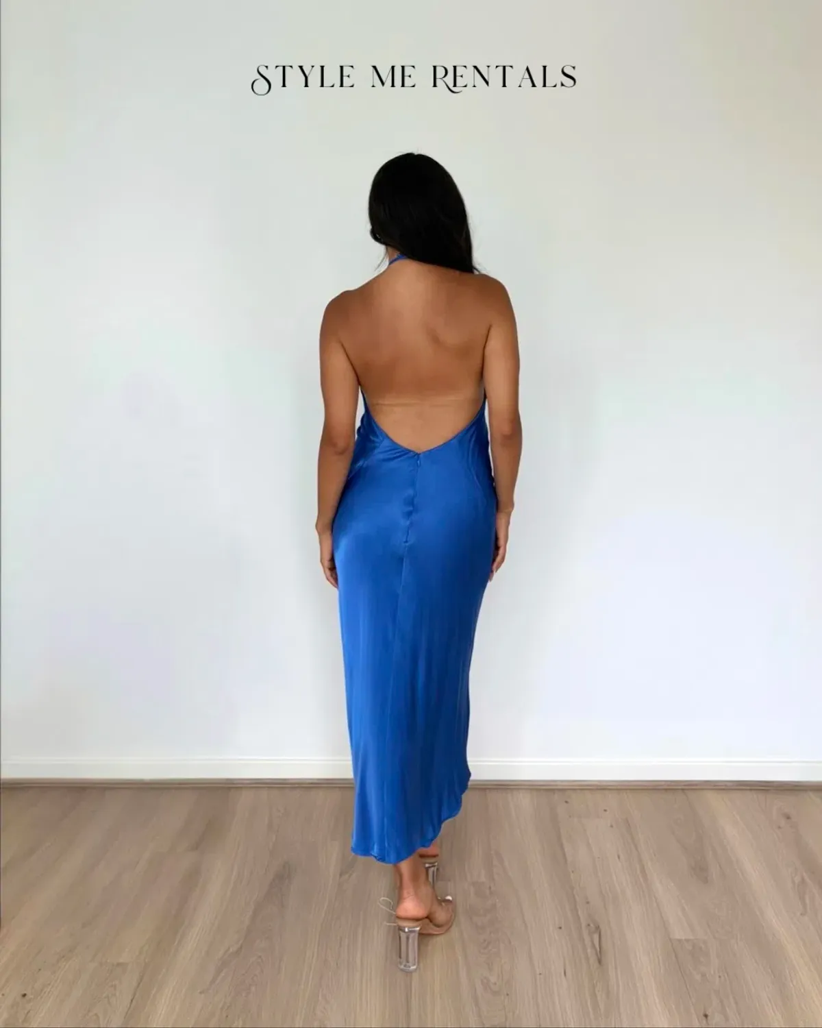 Shona Joy Oliviera Low Back Halter Neck Midi Dress Strong Blue Size 12 - Image 5