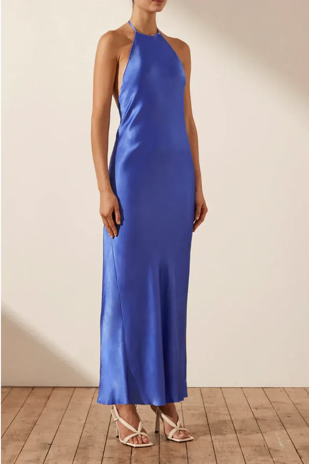 Shona Joy Oliviera Low Back Halter Neck Midi Dress Strong Blue Size 12 for rent on The Volte - main image