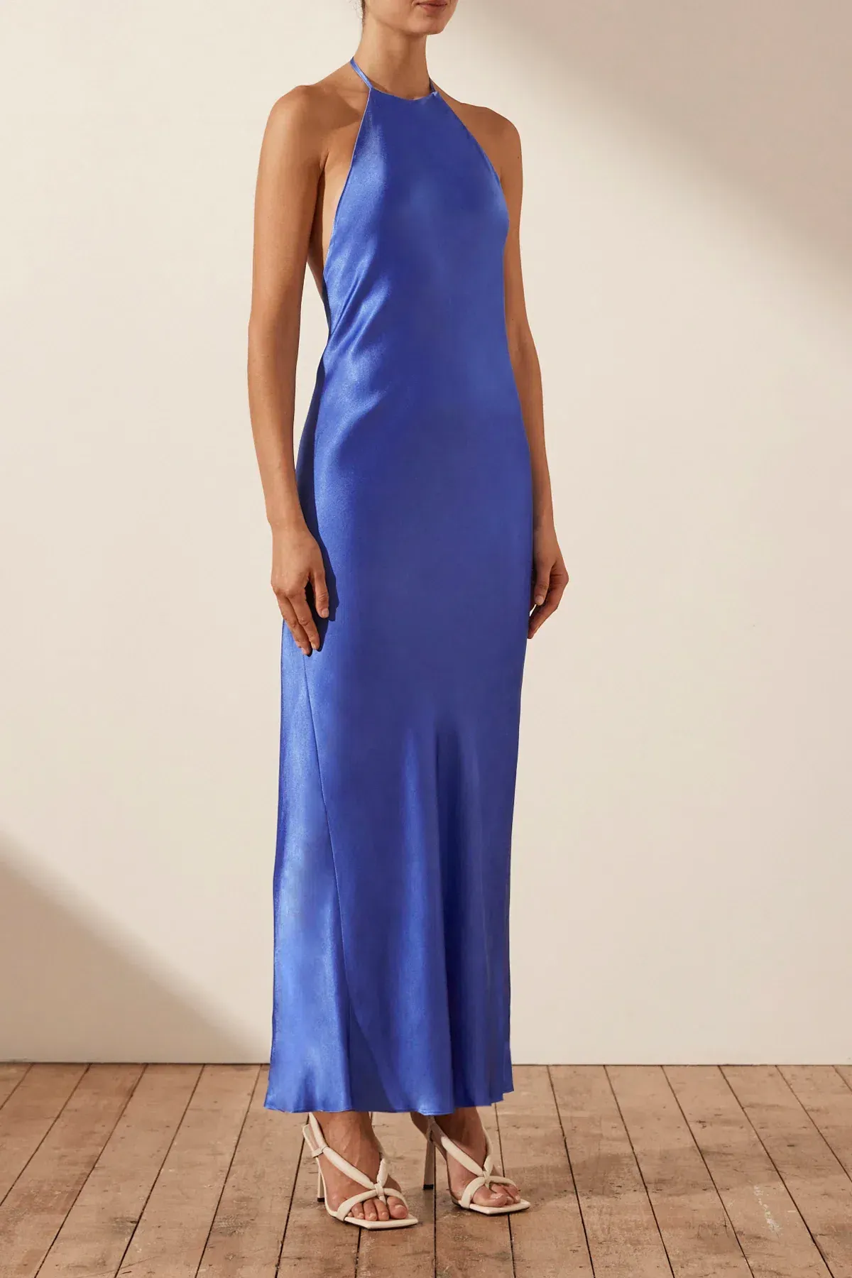 Shona Joy Oliviera Low Back Halter Neck Midi Dress Strong Blue Size AU 12 - Image 3