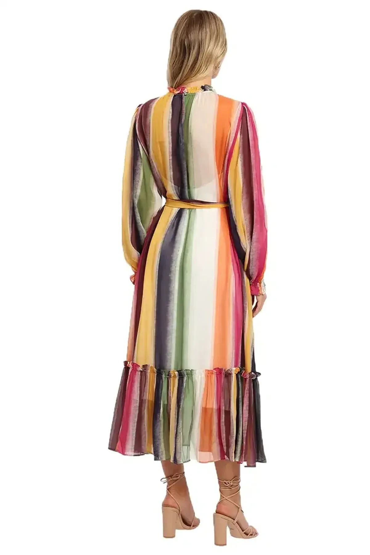 Leo Lin Fortune Stripe Dress Multi Print Size AU 10 - Image 2