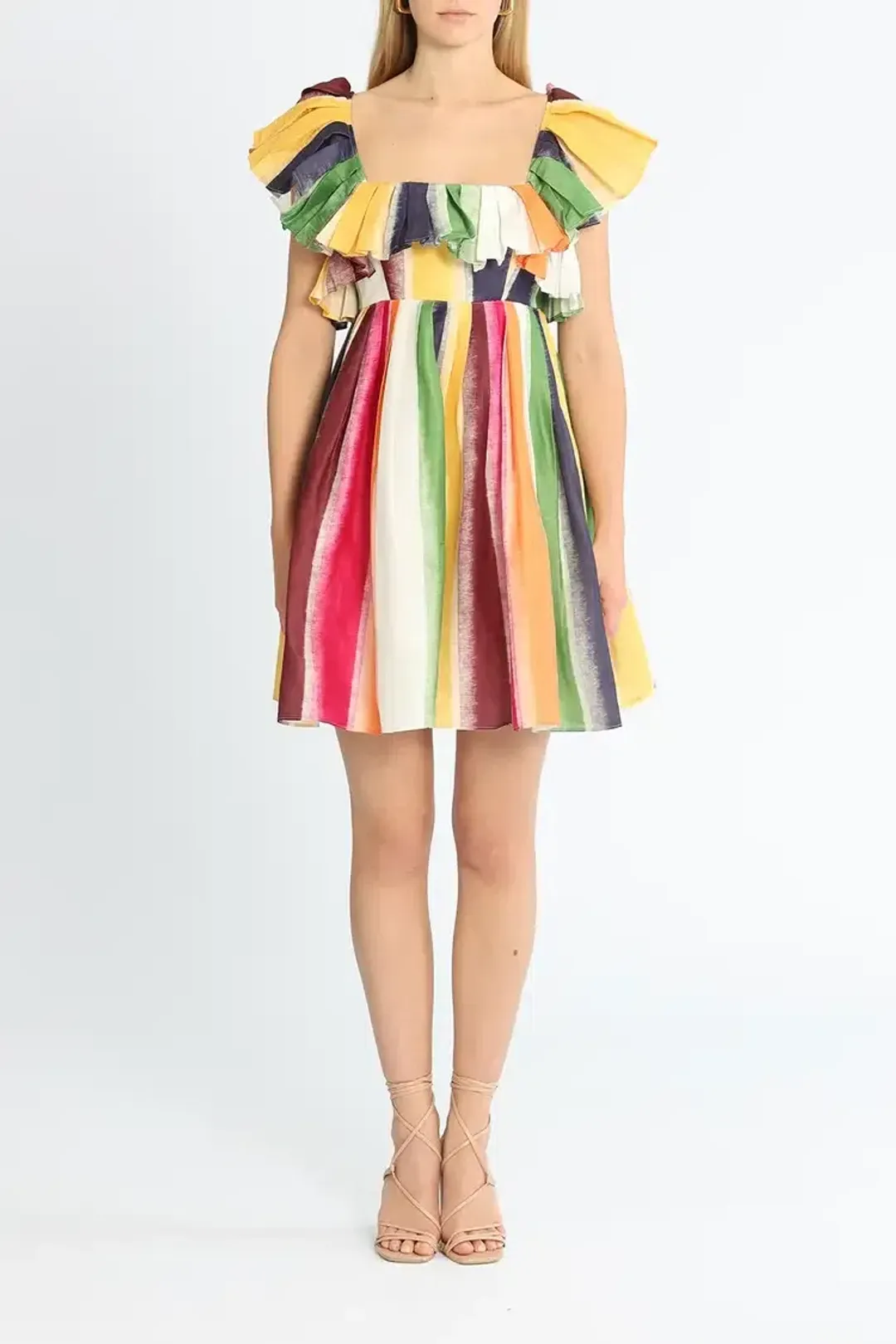 Leo Lin Fortune Stripe Tie Back Dress Multi Print Size AU 14 for rent on The Volte - main image