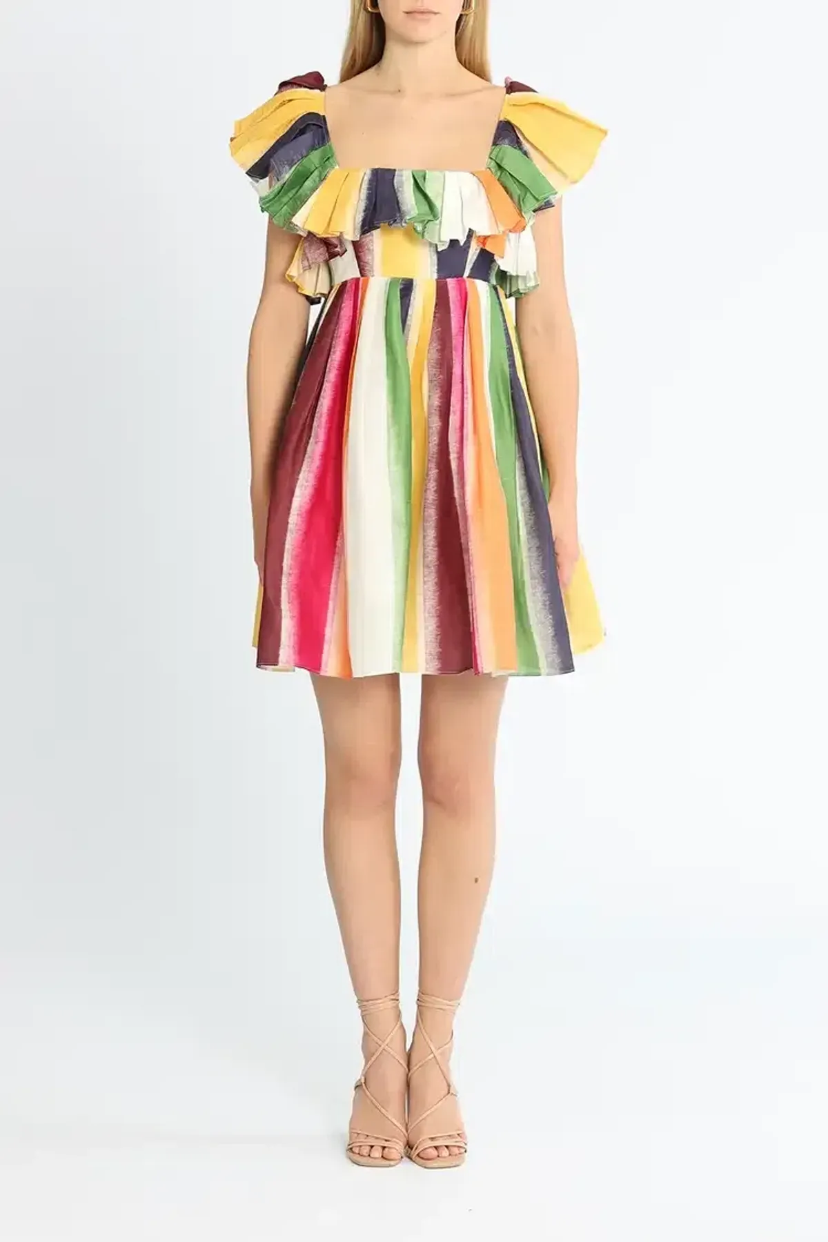 Leo Lin Fortune Stripe Tie Back Dress Multi Print Size AU 14 for rent on The Volte - main image