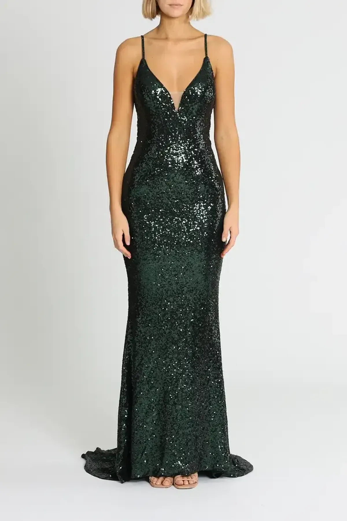 L'amour Sequin Plunge Emerald Green Size AU 14 for rent on The Volte - main image