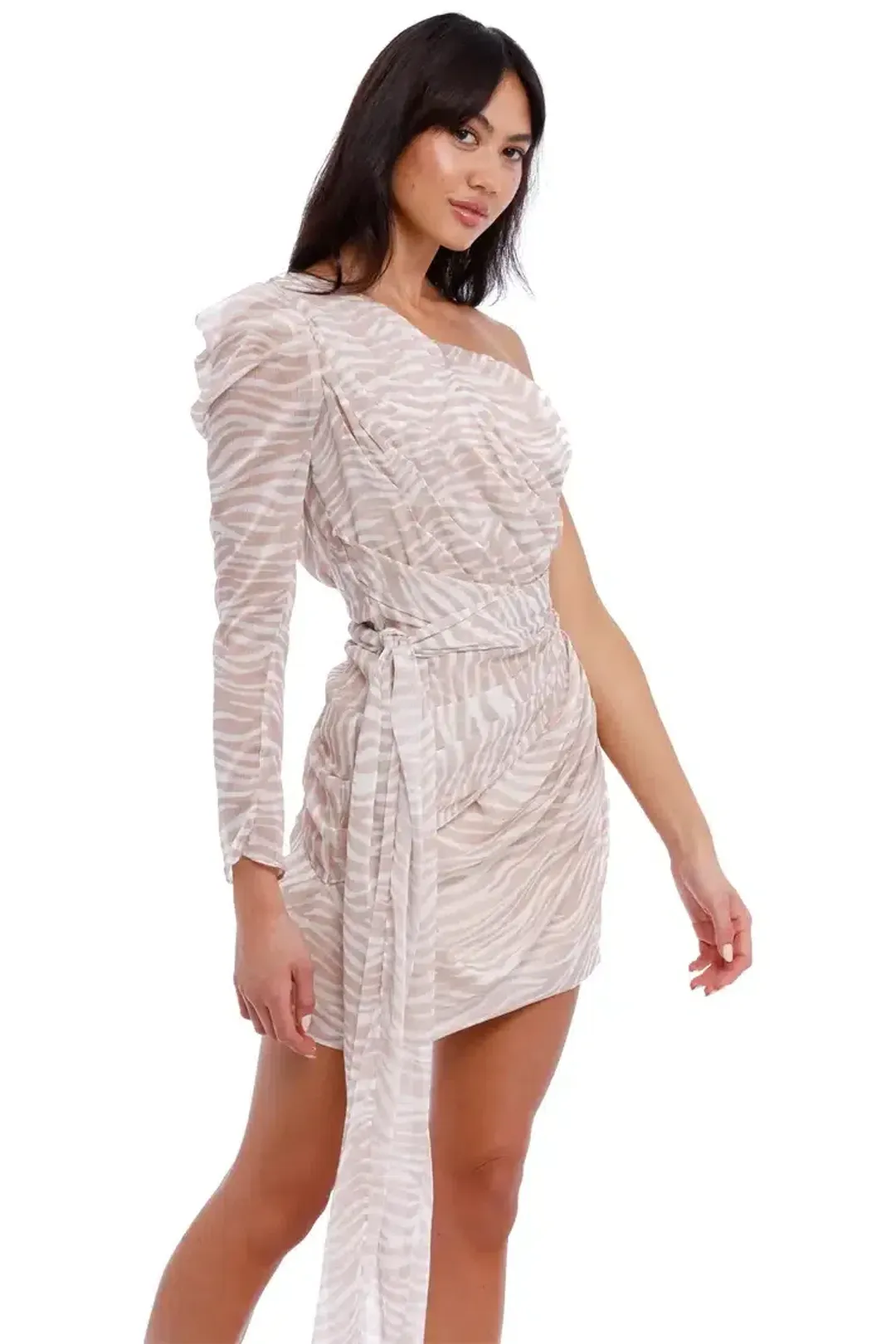 MISHA Jaylene Mini Dress Beige Print Size 8/S for rent on The Volte - main image