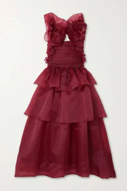 Aje Asra Pleated Frill Midi Dress Mahogany Red Size AU 8 for rent on The Volte - image 3