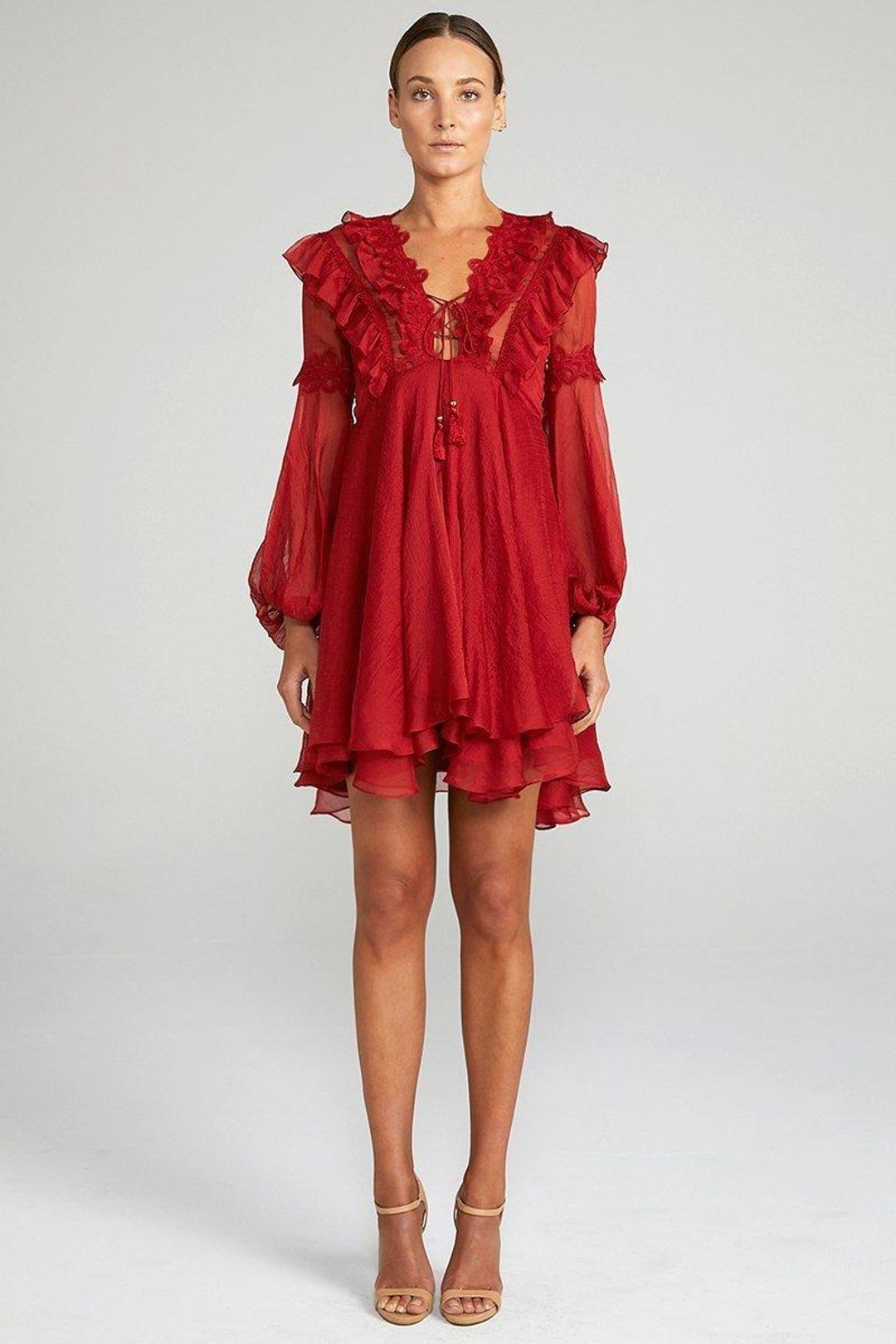 CATHERINE LAYERED MINI DRESS - BURNT RED for rent on The Volte - main image