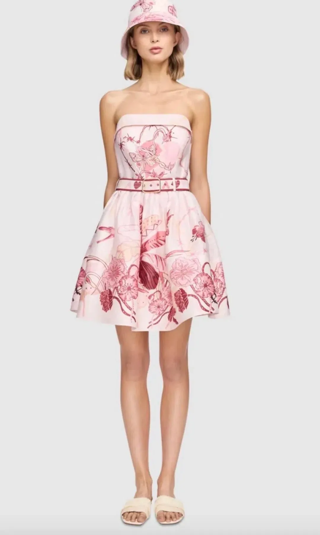 Leo Lin Amour Bustier Mini Dress in Pink Floral Size AU10 for rent on The Volte - main image