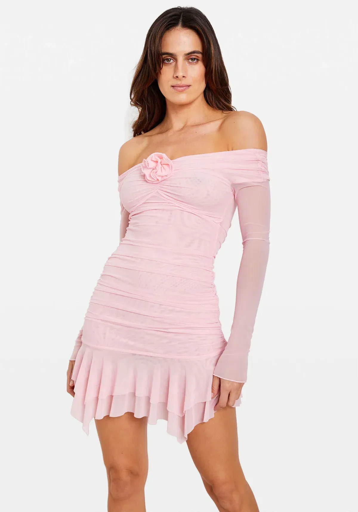 Chosen By Tuchuzy Off Shoulder Mesh Rose Mini Bubblegum in Size M / 10 AU - Image 2