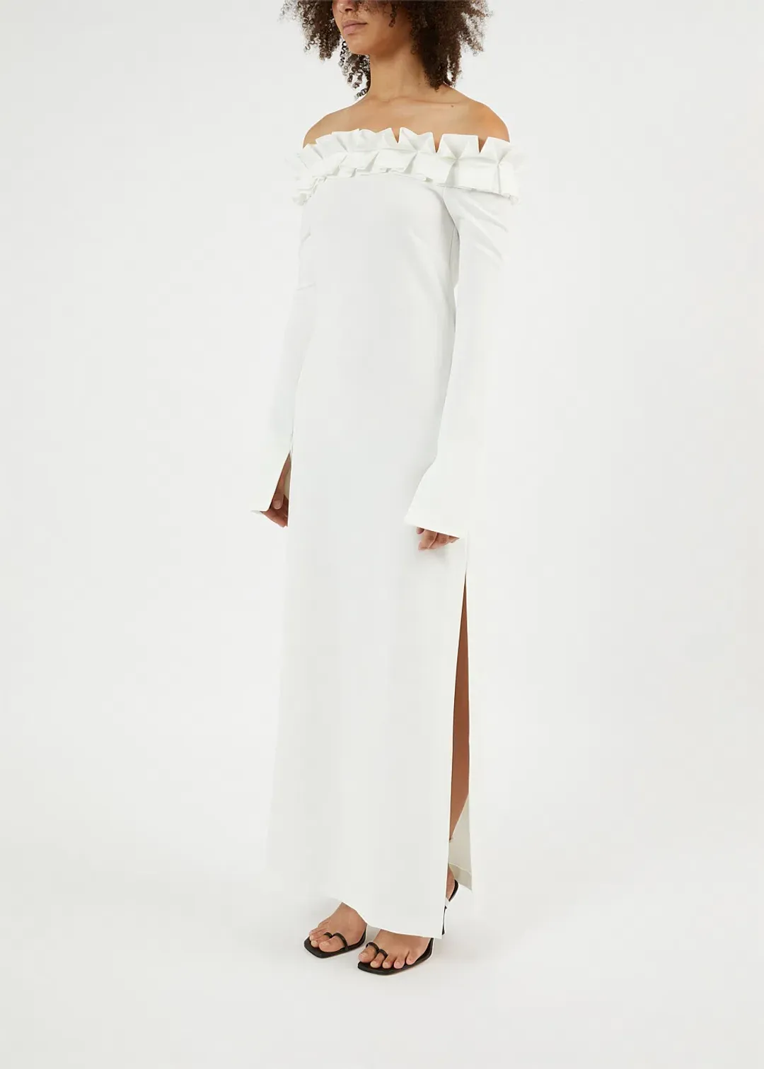Aaizel Ruffle Off Shoulder Maxi Dress White Size 10 for rent on The Volte - main image