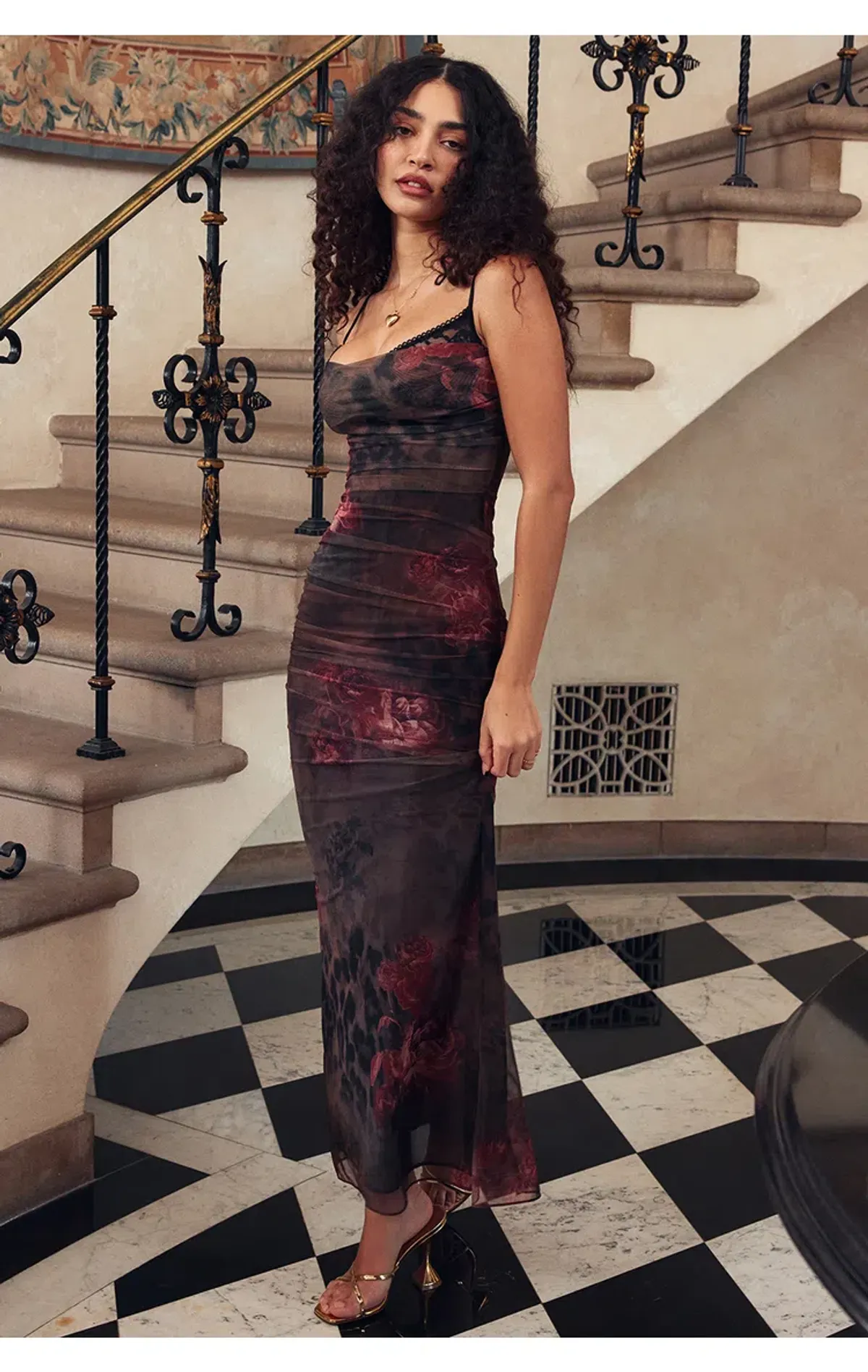 House of CB Nalini Midi Dress Floral & Leopard Print Size L /Au 12 - Image 2