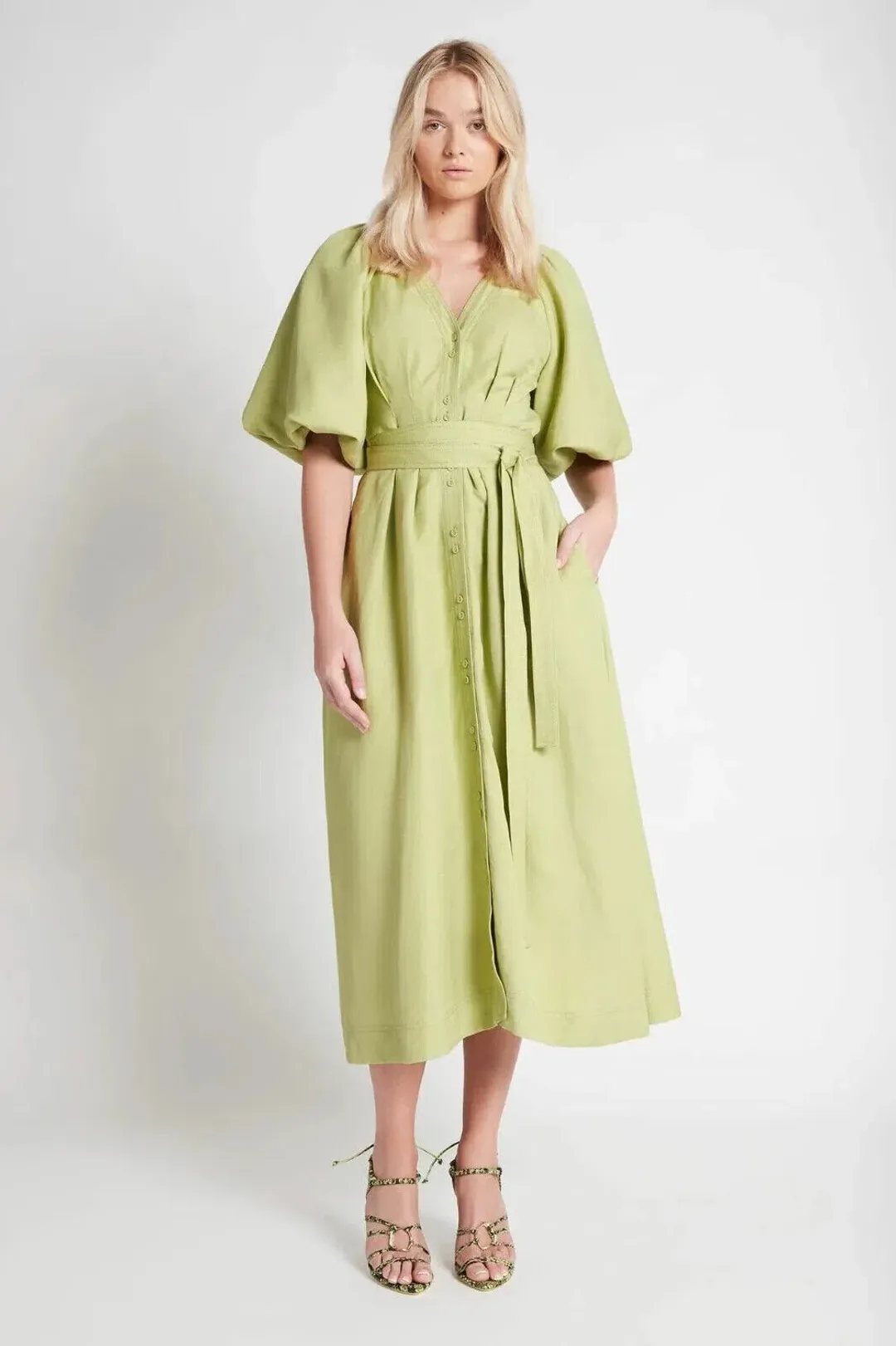 Aje Evermore Midi Dress Green Size 16 for rent on The Volte - main image