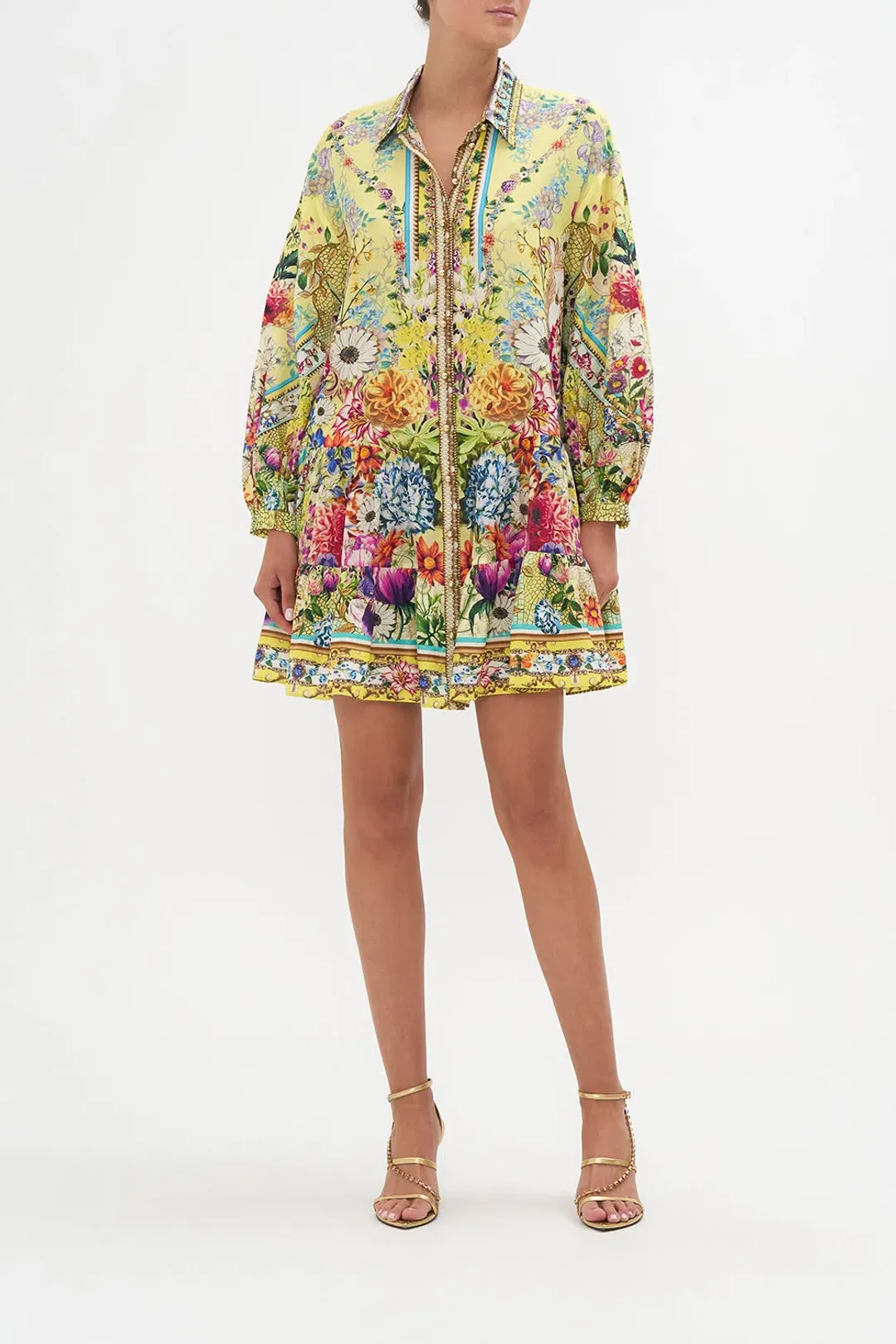 Camilla Birds and The Bees Tiered Shirt Mini Dress Floral Size L / AU 14 for rent on The Volte - main image