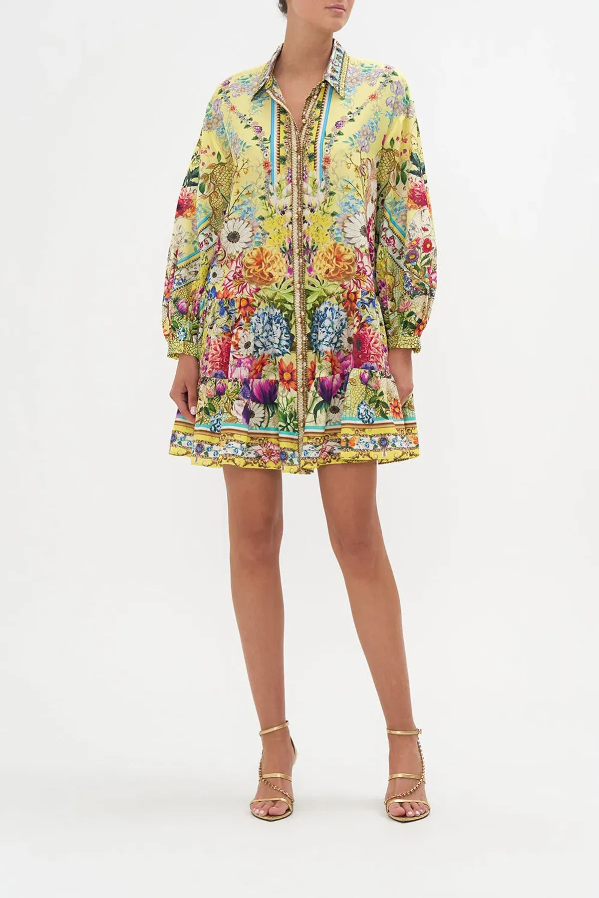 Camilla Birds and The Bees Tiered Shirt Mini Dress Floral Size L / AU 14 - Image 1
