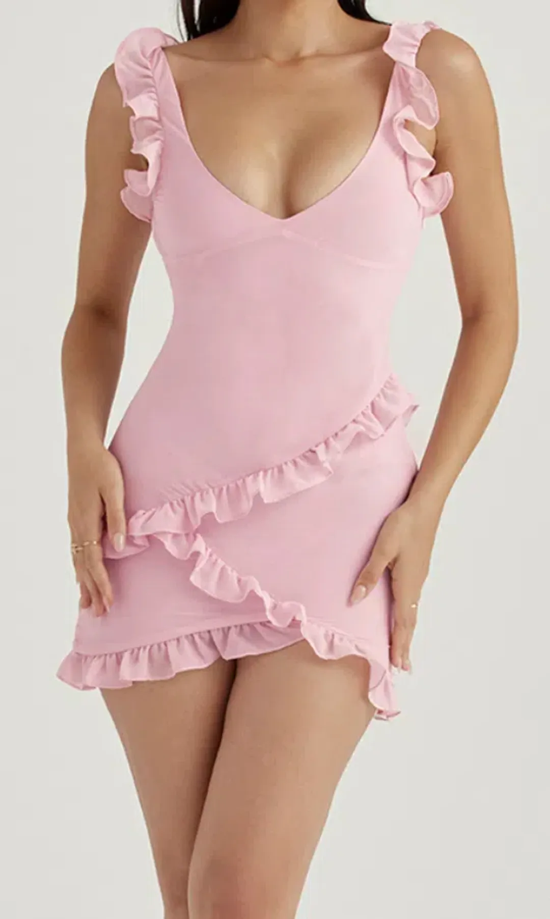 House of CB Tania Ruffle Mini Dress Pink Size S / AU 8 for rent on The Volte - main image