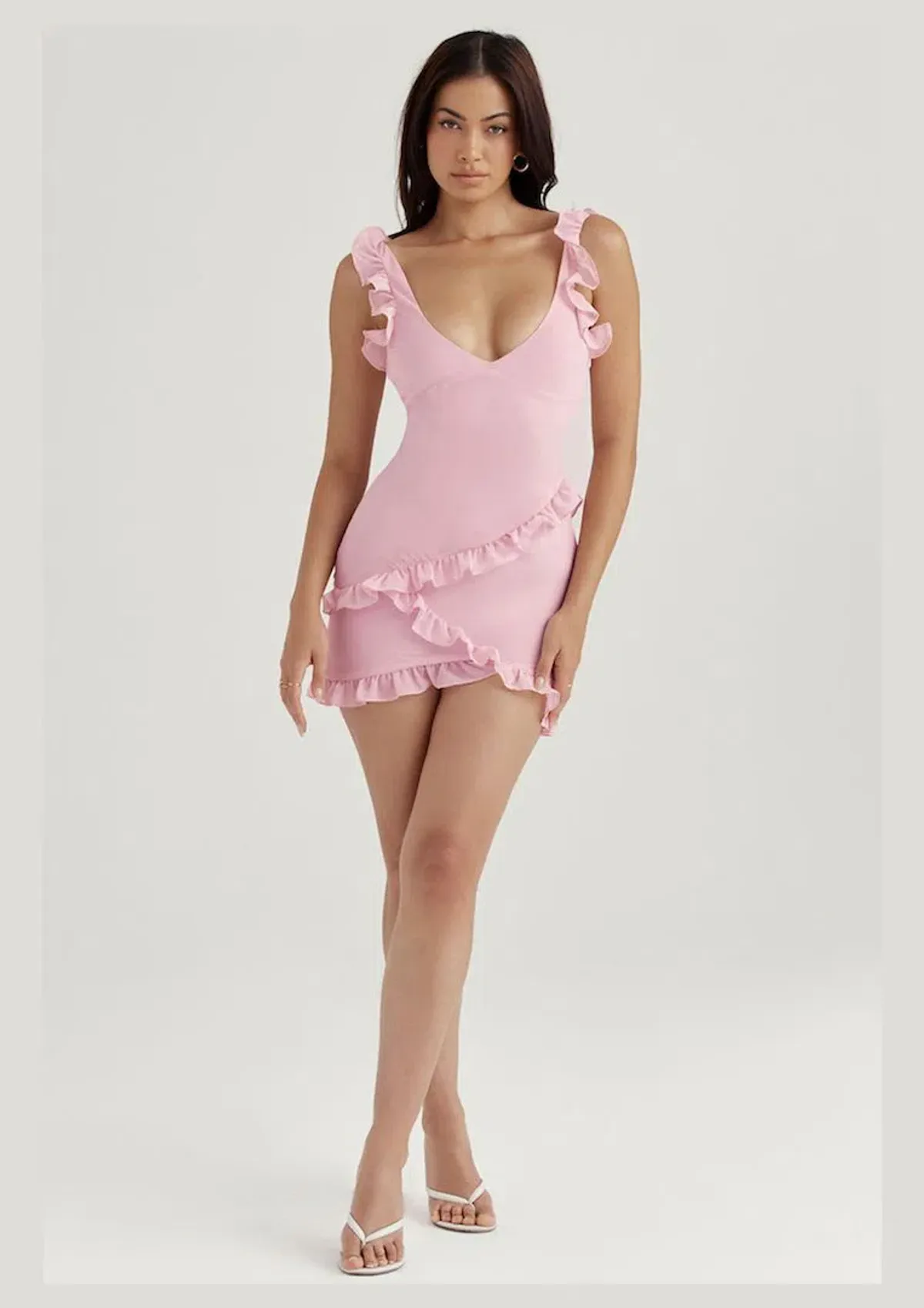 House of CB Tania Ruffle Mini Dress Pink Size S / AU 8 for rent on The Volte - main image