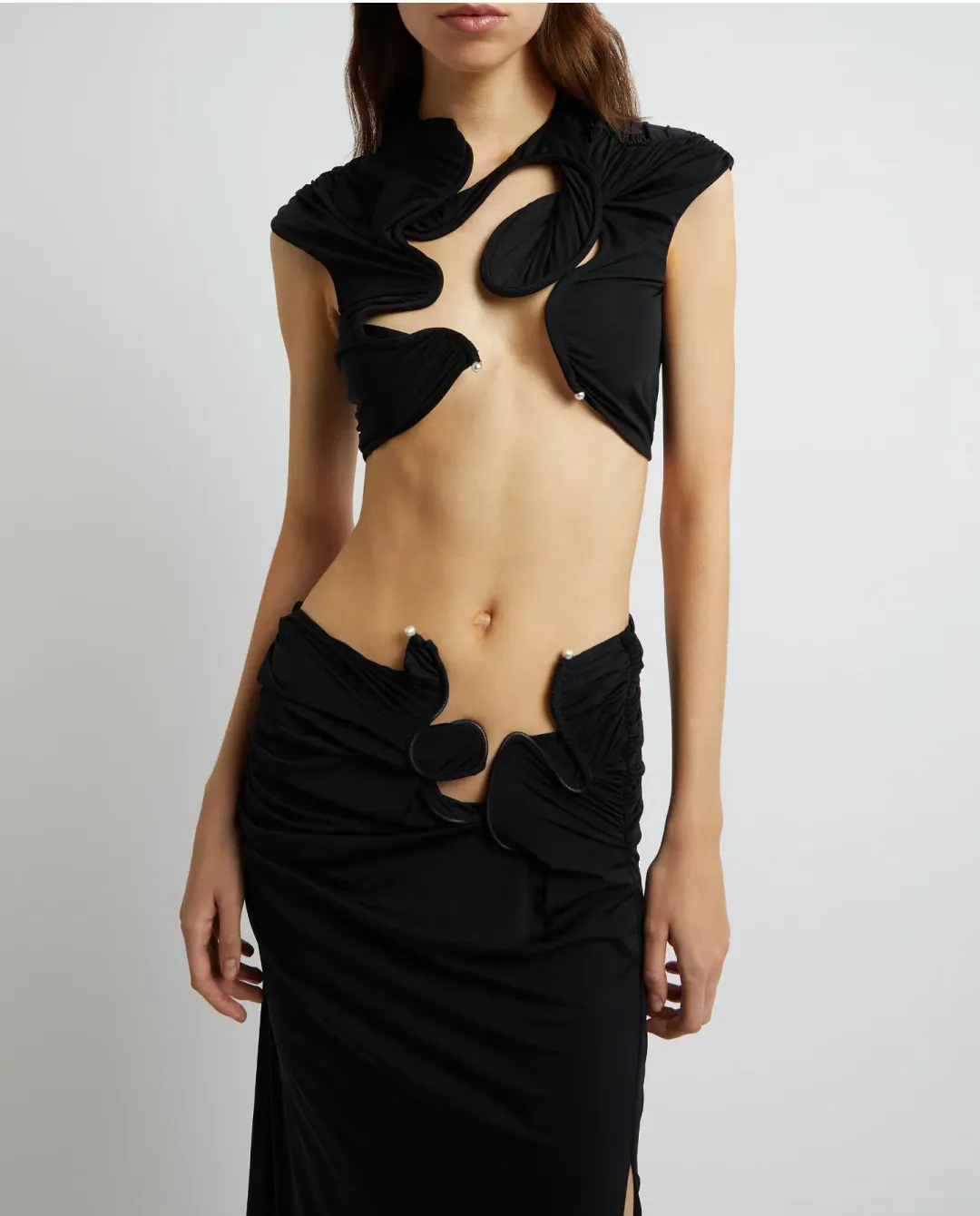 Christopher Esber Venus Crop Top and Skirt Set Black Size 6 for rent on The Volte - main image