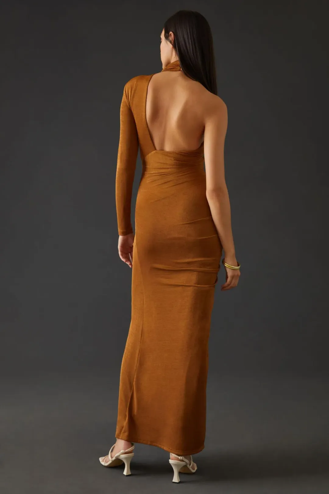 Misha Pauline Silky Maxi Dress Bronze Size 6 for rent on The Volte - main image