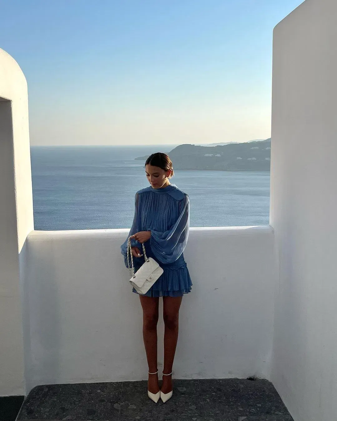 Shona Joy Noemi Long Sleeve Ruched Mini Dress Ocean Blue Size 8 for rent on The Volte - main image