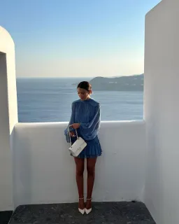 Shona Joy Noemi Long Sleeve Ruched Mini Dress Ocean Blue Size 8 for rent on The Volte - image 2