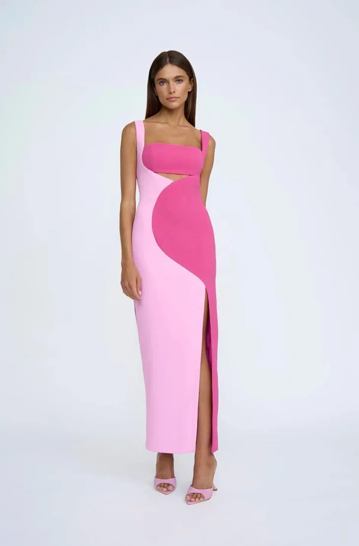 By Johnny Caterina Two Tone Curve Midi Dress Pink Size 8 - Image 1