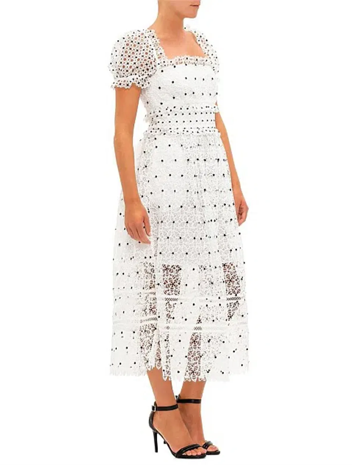 Self Portrait Guipure Hibiscus Midi Dress Ivory Size AU 12 - Image 5