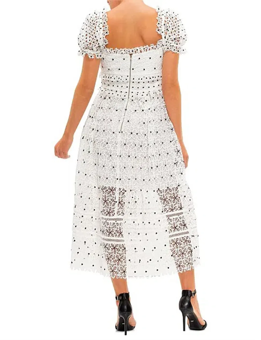Self Portrait Guipure Hibiscus Midi Dress Ivory Size AU 12 for rent on The Volte - main image