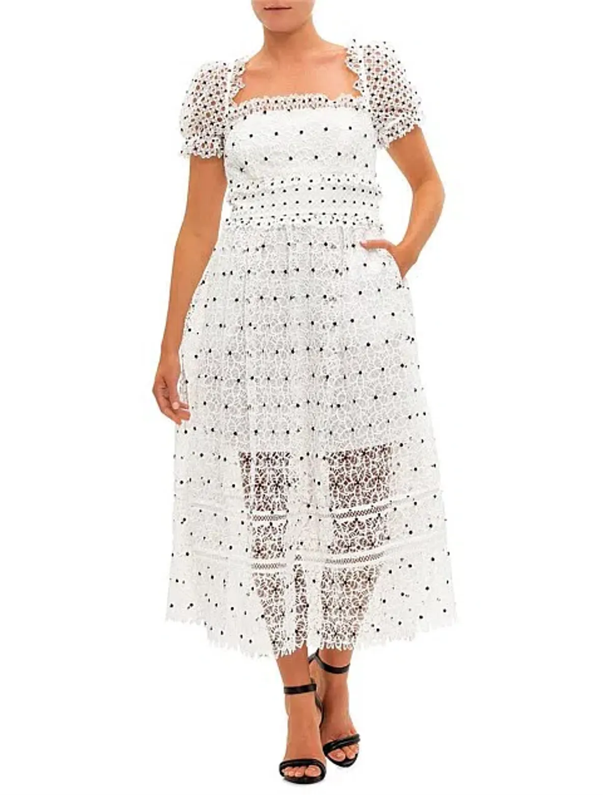 Self Portrait Guipure Hibiscus Midi Dress Ivory Size AU 12 - Image 7
