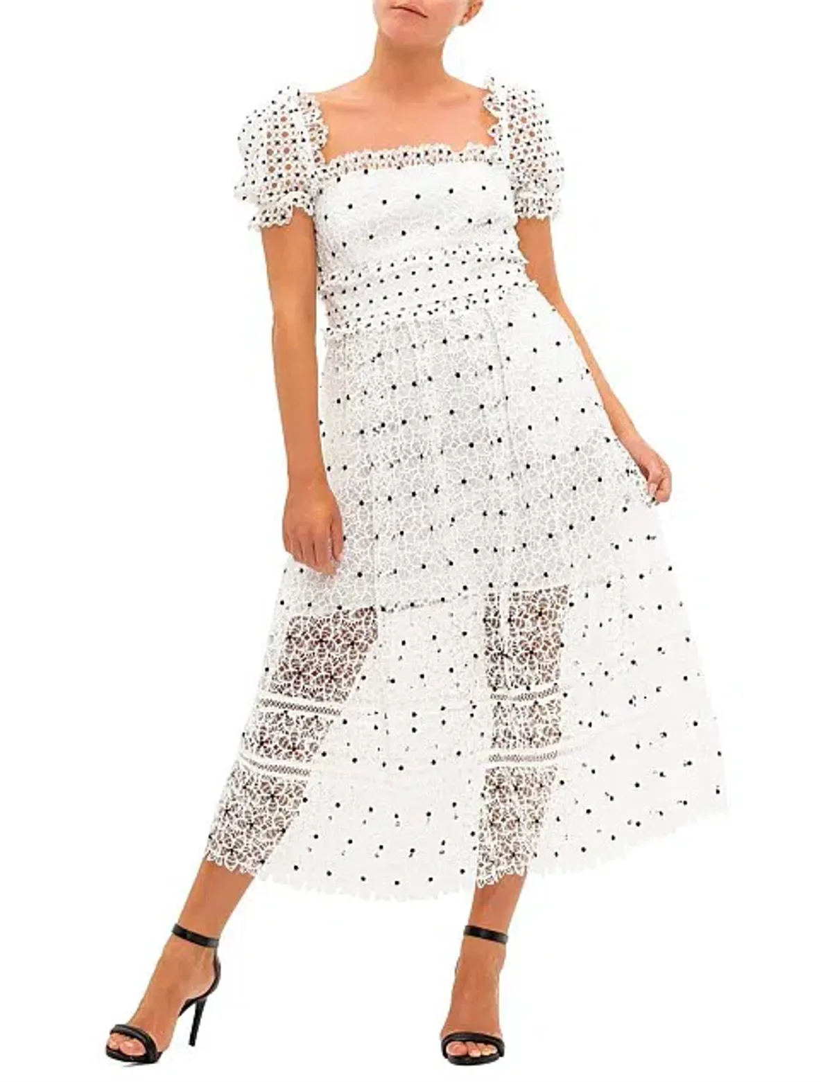 Self Portrait Guipure Hibiscus Midi Dress Ivory Size AU 12 - Image 3