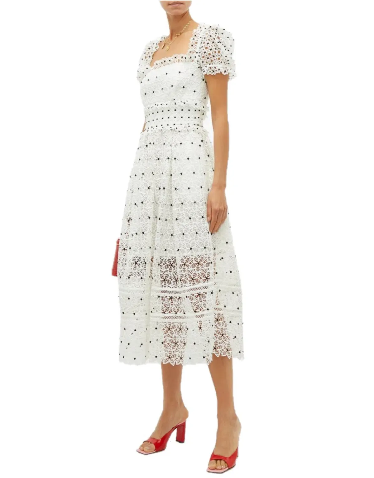 Self Portrait Guipure Hibiscus Midi Dress Ivory Size AU 12 - Image 2