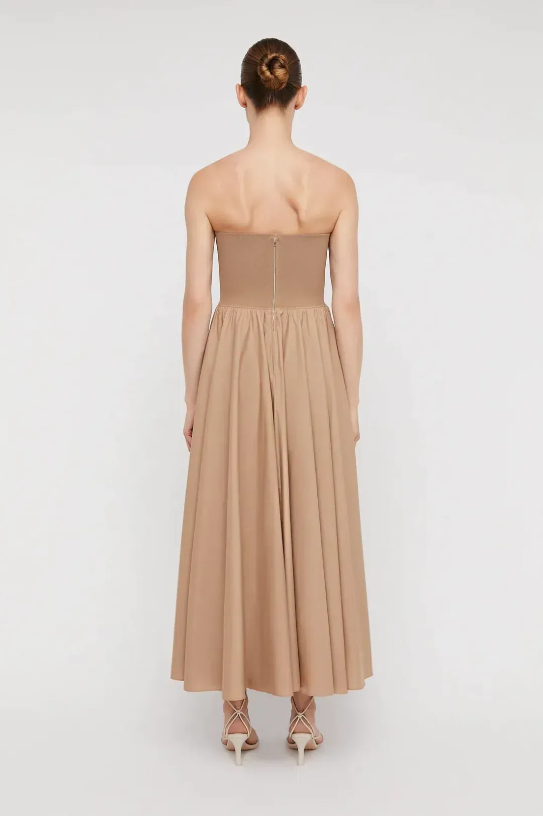 Scanlan Theodore Crepe Knit Cotton Strapless Dress Camel Size 6 for rent on The Volte - main image
