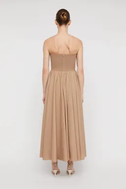 Scanlan Theodore Crepe Knit Cotton Strapless Dress Camel Size 6 for rent on The Volte - image 3