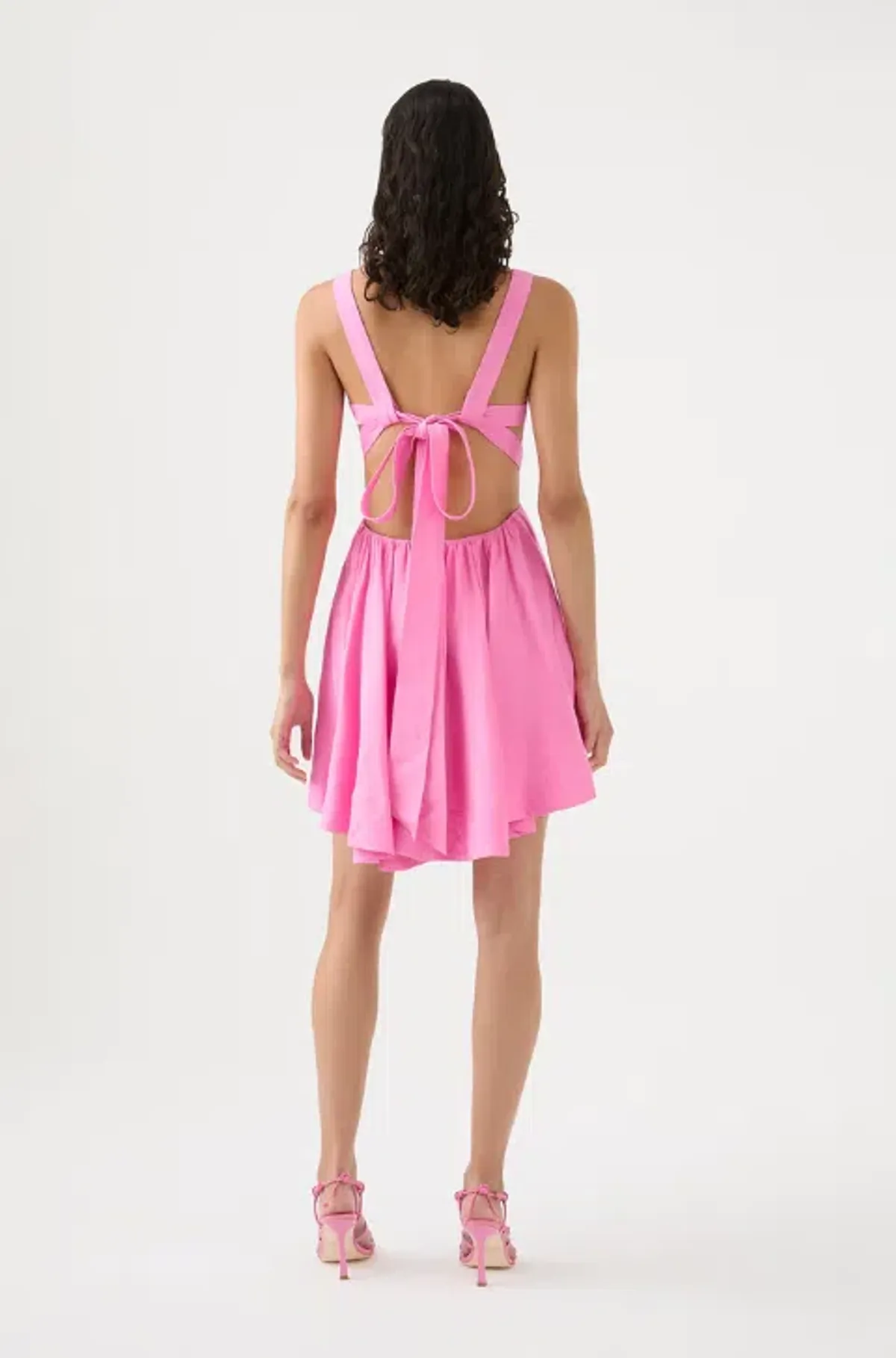 Aje Clara Tie Back Linen Blend Mini Dress Pink Size 10 - Image 5